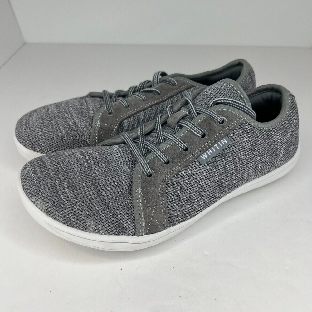 Whitin Womens Gray Solid Knit Barefoot Minimalist Lace Up Size 40 Sneakers